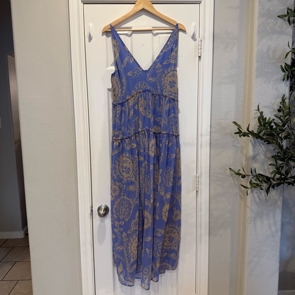 Free People Julianna Maxi Dress Blue Floral Flowy Oversized Boho Size Med FLAW - Picture 3 of 12